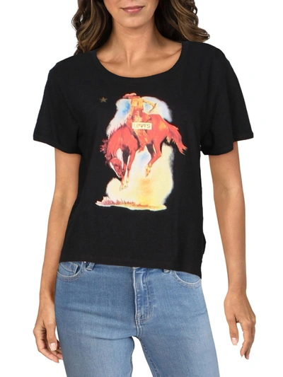 Shop Levi's Juniors Ringer Surf Womens Linen Blend Graphic T-shirt In Black