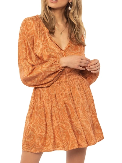 Shop Amuse Society Luciana Womens Paisley Gathered Mini Dress In Orange