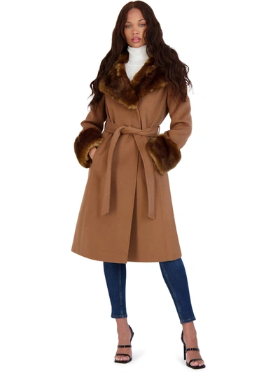 Shop Via Spiga Womens Faux Fur Slimming Wool Coat In Brown