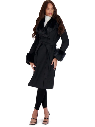 Shop Via Spiga Womens Faux Fur Slimming Wool Coat In Black