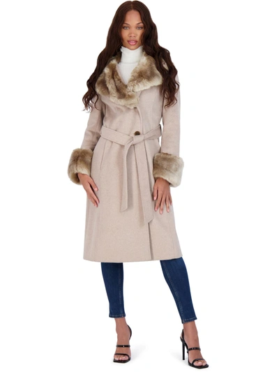 Shop Via Spiga Womens Faux Fur Slimming Wool Coat In Beige