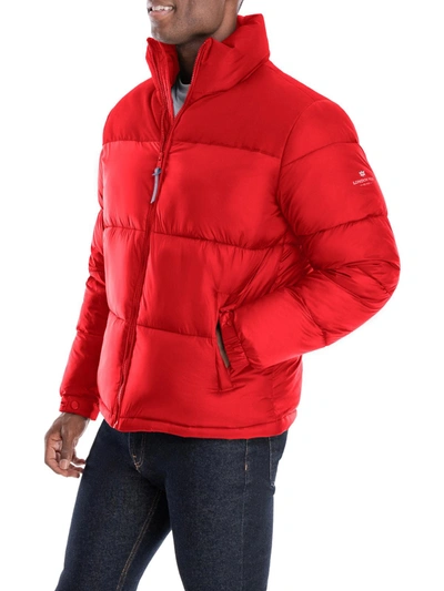 Shop London Fog Mens Puffer Colorblock Quilted Coat In Red