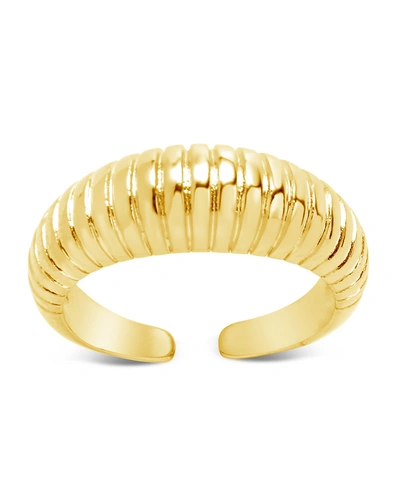 Sterling Forever Ribbed Open Bombe Ring In Gold