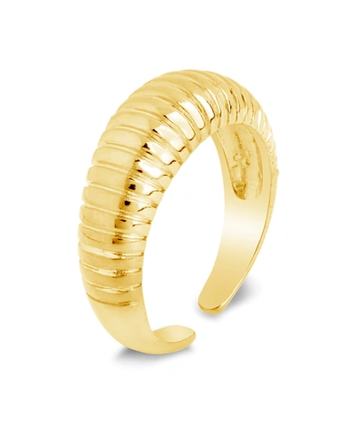 Sterling Forever Ribbed Open Bombe Ring In Gold