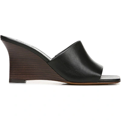 Shop Vince Pia Womens Leather Slide Wedge Sandals In Black