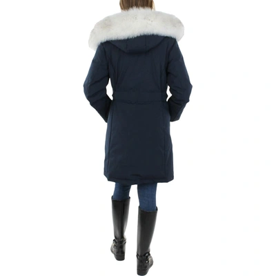 1 Madison Womens Fox Fur Warm Parka Coat In Blue