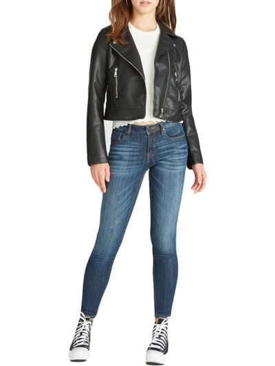 Shop Vigoss Womens Faux Leather Cropped Motorcycle Jacket In Black