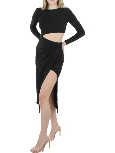 Shop Astr Womens Knit Asymmetric Wrap Dress In Black