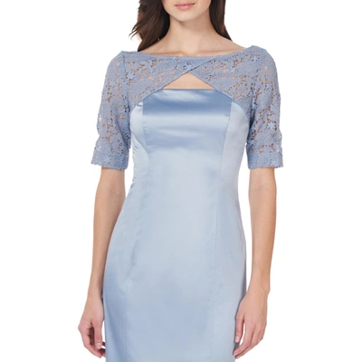 Shop Js Collections Womens Satin Lace Sleeves Evening Dress In Blue