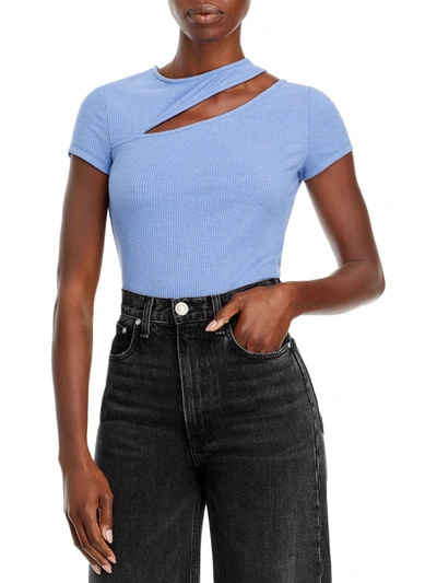 Shop Aqua Womens Cut Out Ribbed Trim T-shirt In Blue