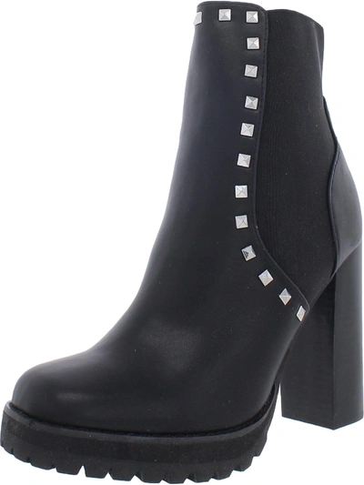Shop Steve Madden Brisa Womens Faux Leather Studded Ankle Boots In Black