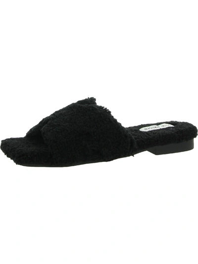 Shop Steve Madden Seek Womens Faux Fur Square Toe Slide Slippers In Black
