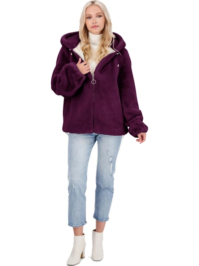 Shop Rebecca Minkoff Aria Womens Hooded Outerwear Faux Fur Jacket In Purple