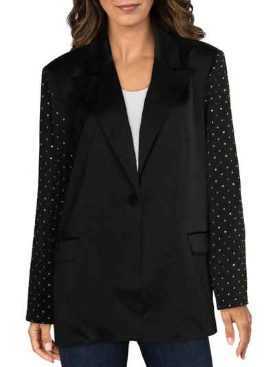 Shop Danielle Bernstein Womens Satin Embellished One-button Blazer In Black