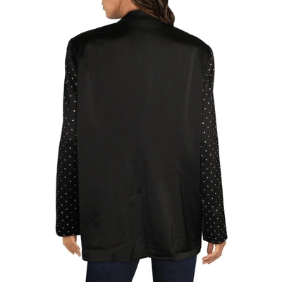 Shop Danielle Bernstein Womens Satin Embellished One-button Blazer In Black