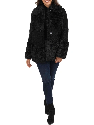 Kensie Womens Winter Cold Weather Faux Fur Coat In Black
