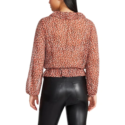 Shop Steve Madden Womens Printed Cascade Ruffle Blouse In Red