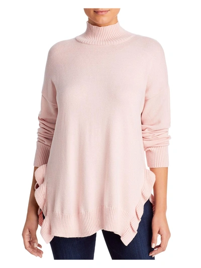 Shop Cupio Womens Ribbed Trim Ruffled Mock Turtleneck Sweater In Pink