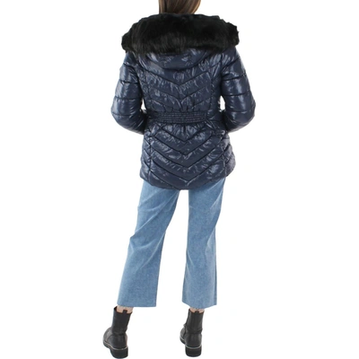 Shop Jessica Simpson Womens Faux Fur Warm Quilted Coat In Blue