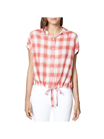Shop Sanctuary Womens Linen Cuff Sleeves Button-down Top In Red