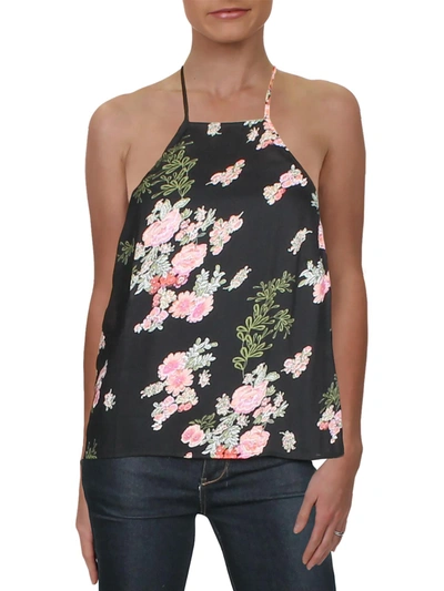 Shop Re:named Womens Floral Tie Neck Top In Black