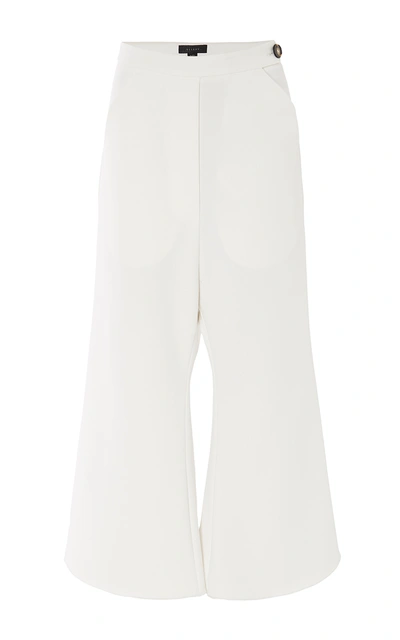 Ellery Privilege Cropped & Flared Crepe Trousers In Ivory