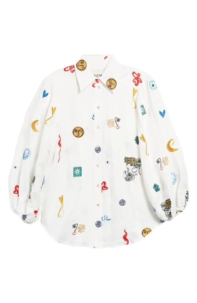 Alemais Soleil Embroidered Linen Shirt In Ivory | ModeSens