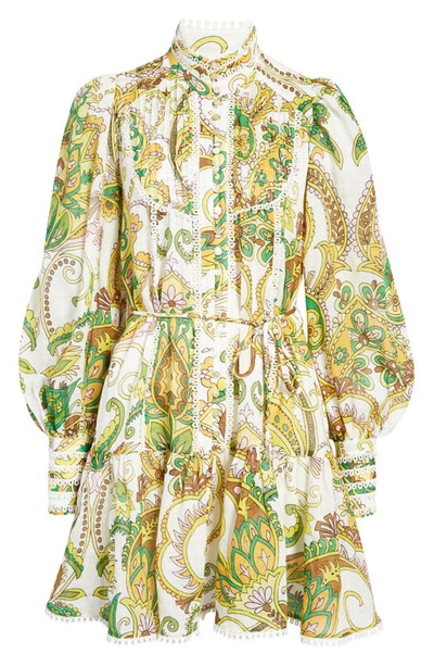 Shop Alemais Octavia Paisley Long Sleeve Minidress In Ivory