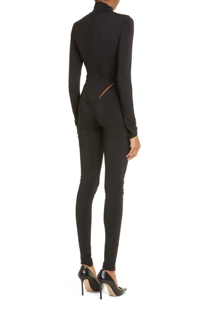 Shop Laquan Smith Cutout Stretch Jersey Turtleneck Jumpsuit In Black