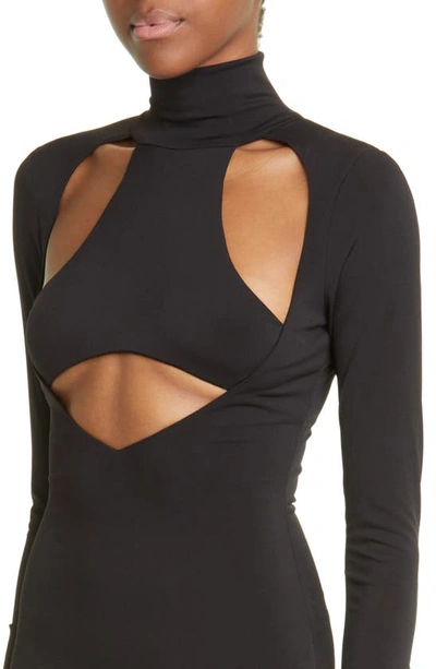 Shop Laquan Smith Cutout Mock Neck Stretch Jersey Gown In Black