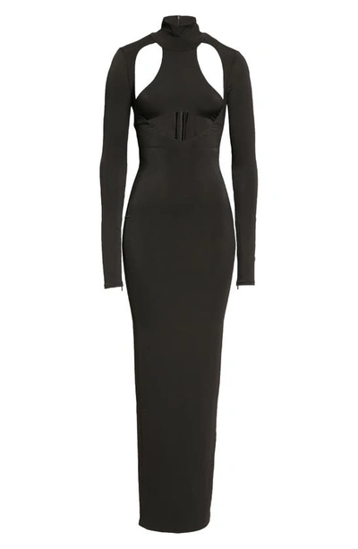 Shop Laquan Smith Cutout Mock Neck Stretch Jersey Gown In Black