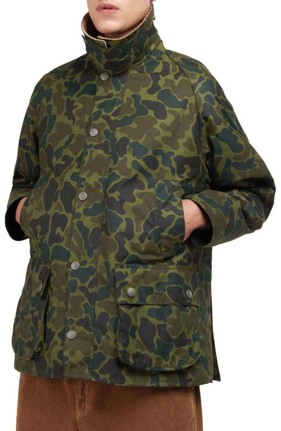 Barbour X Noah Gender Inclusive Bedale Camo Print Waxed Cotton Jacket In  Green | ModeSens