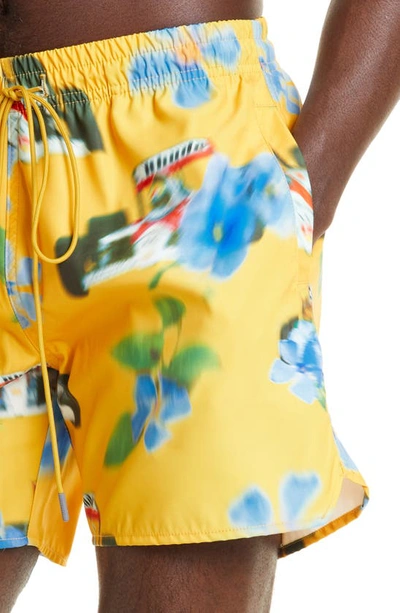 Shop Rhude Loix Floral Swim Trunks In Yellow/ Multi