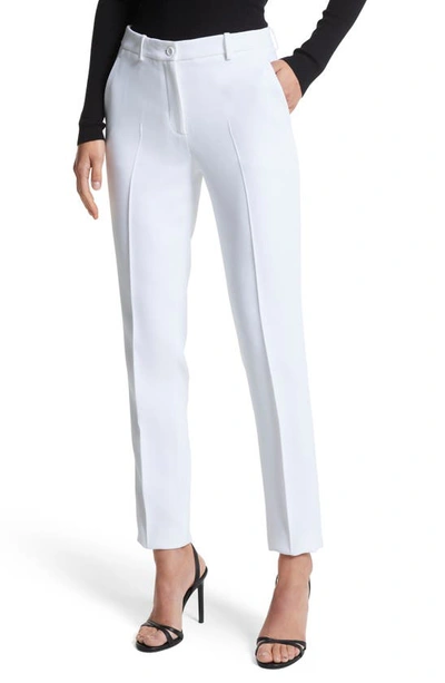 Shop Michael Kors Samantha Pintuck Pleat Crepe Sablé Ankle Pants In Optic White