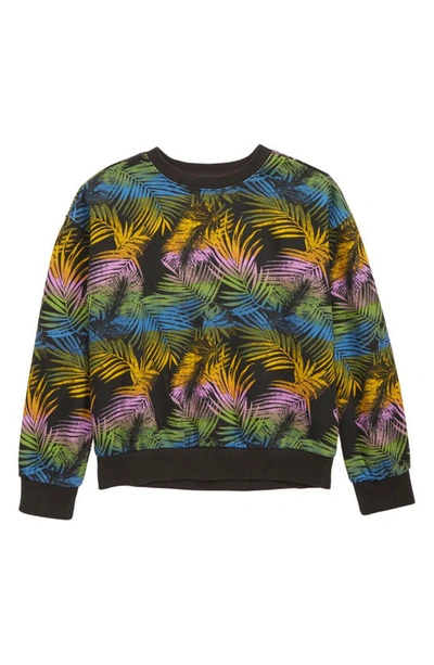 Shop Treasure & Bond Kids' Print Oversize Fleece Sweatshirt In Black Raven Summer Palm