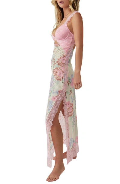 Shop Free People Suddenly Fine Floral Print Cutout Lace Trim Nightgown In Daisy Combo