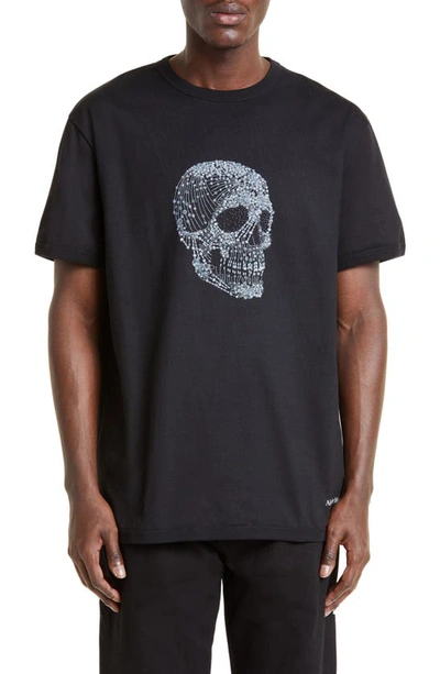 Shop Alexander Mcqueen Embellished Skull Cotton T-shirt In Black/ Mix