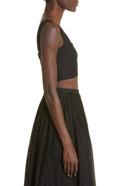 Shop Adam Lippes Embroidered Eyelet Cotton Crop Top In Black