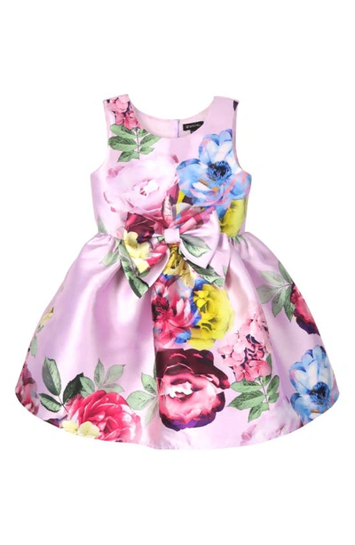 Shop Zunie Kids' Floral Print Satin Dress In Pink Multi