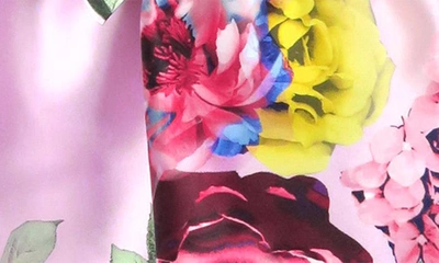 Shop Zunie Kids' Floral Print Satin Dress In Pink Multi