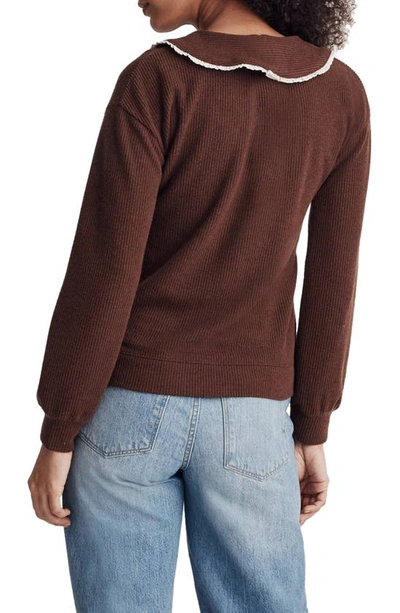 Madewell Ruffle Collar Long Sleeve Rib Top In Hot Cocoa
