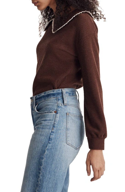 Madewell Ruffle Collar Long Sleeve Rib Top In Hot Cocoa
