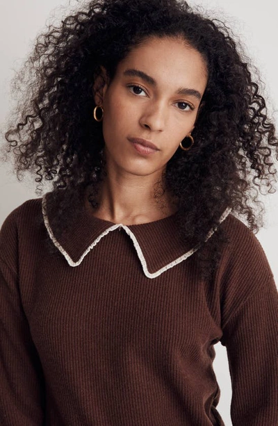 Madewell Ruffle Collar Long Sleeve Rib Top In Hot Cocoa