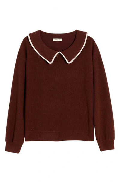 Madewell Ruffle Collar Long Sleeve Rib Top In Hot Cocoa