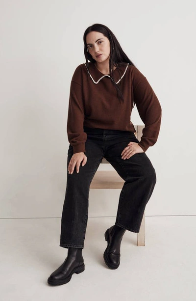 Madewell Ruffle Collar Long Sleeve Rib Top In Hot Cocoa