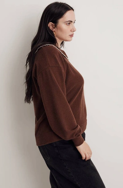 Madewell Ruffle Collar Long Sleeve Rib Top In Hot Cocoa