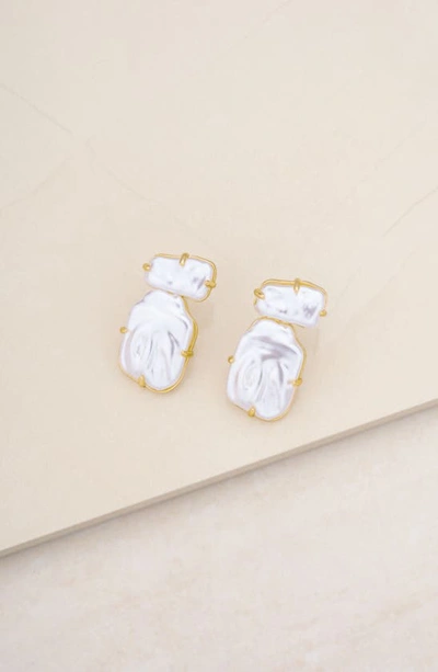 Shop Ettika Double Imitation Pearl Post Earrings In White