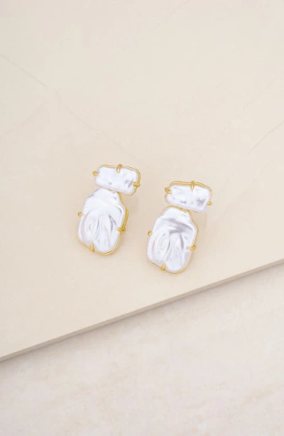 Ettika Double Imitation Pearl Post Earrings In White