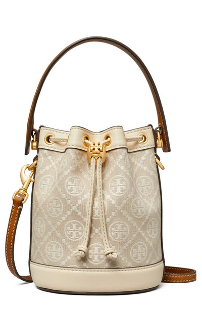 Shop Tory Burch Mini T Monogram Bucket Bag In Ivory