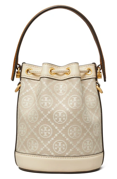Tory Burch Mini T Monogram Bucket Bag In Ivory